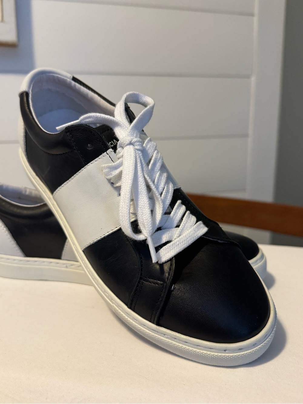 Purificacion Garcia Black and White Leather Sneakers - Size 8.5